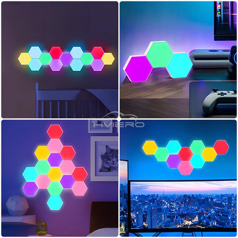 Honeycomb Wall Lamp RGB LED Quantum Wireless Hexagon Touch Sensor Night Light indoor Bedroom Cabinet Decoration remote Control