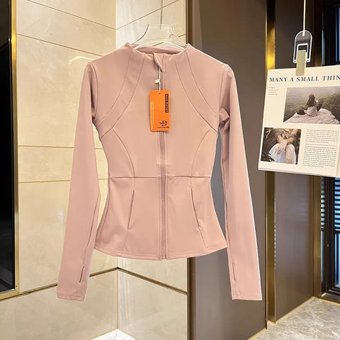 Women's Slim Fit Long Sleeve Sports Jacket Zip Fitness Yoga Workout Jacket Slim Tight Gym ActiveWear Top Running Jacket