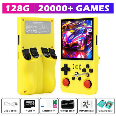 Yellow Pink Open Source R36 Max 4" IPS Screen RK3326 Chip Retro Handheld Video Game Console 64G 128G Portable Pocket Game Player