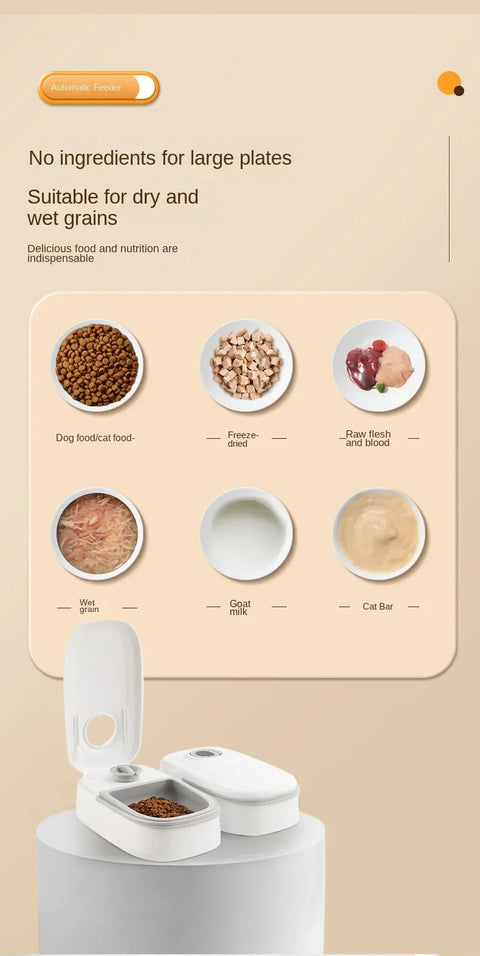 Smart Pet Feeder with Timer Automatic Food Dispenser for Cats Dogs Dry Wet Food Dual Meal Separation Puppy Kitten Feeding