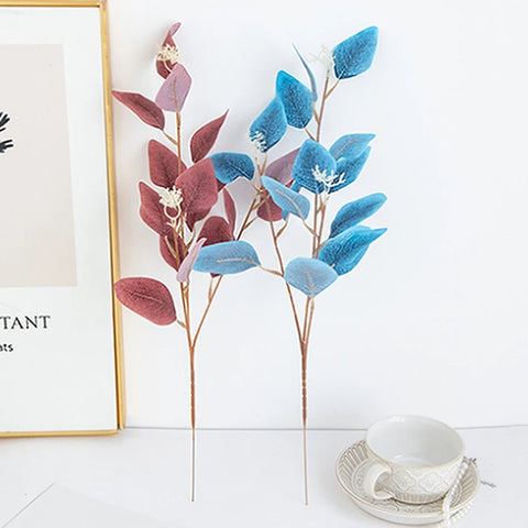 Artificial Plants Fake Leaves Three Pronged Eucalyptus Bonsai WeddingHome Decoration Indoor Dining Table Decoration Fake Potted