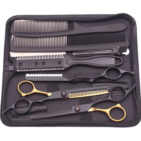 Hair Scissors JP Stainless Hairdressing Scissors 6" Haircut Set Black Thinning Shears Salon Haircut Scissors Razor Combs C1001