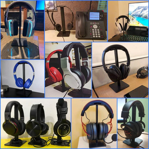 Headphone Stand Headset Holder Earphone Stand with Aluminum Supporting Bar Flexible Headrest ABS Solid Base for All Headphones