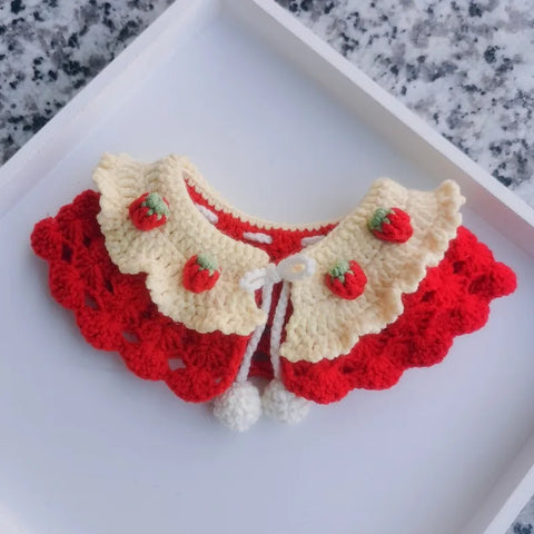 Small Pet Collar Knitted Double-Layer Cherry Cat Necklace Elastic Soft Dog Bibs Pet Scarf Cute Pet Accessories