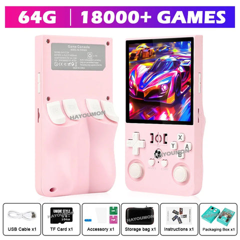 Yellow Pink Open Source R36 Max 4" IPS Screen RK3326 Chip Retro Handheld Video Game Console 64G 128G Portable Pocket Game Player
