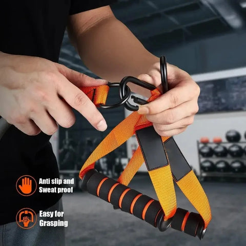 Resistance strap with handle: used for muscle training, strength building, body shaping, yoga, home fitness equipment - natural