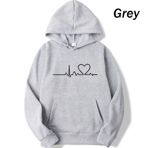 Women Casual Hoodies Heartbeat Print Men's women's Loose Hoodies Couple Sweatshirts Fashion HipHop Sweatshirt Harajuku Unisex