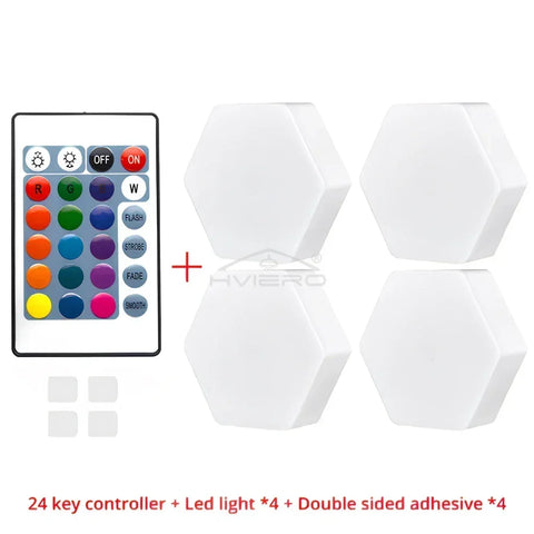 Honeycomb Wall Lamp RGB LED Quantum Wireless Hexagon Touch Sensor Night Light indoor Bedroom Cabinet Decoration remote Control