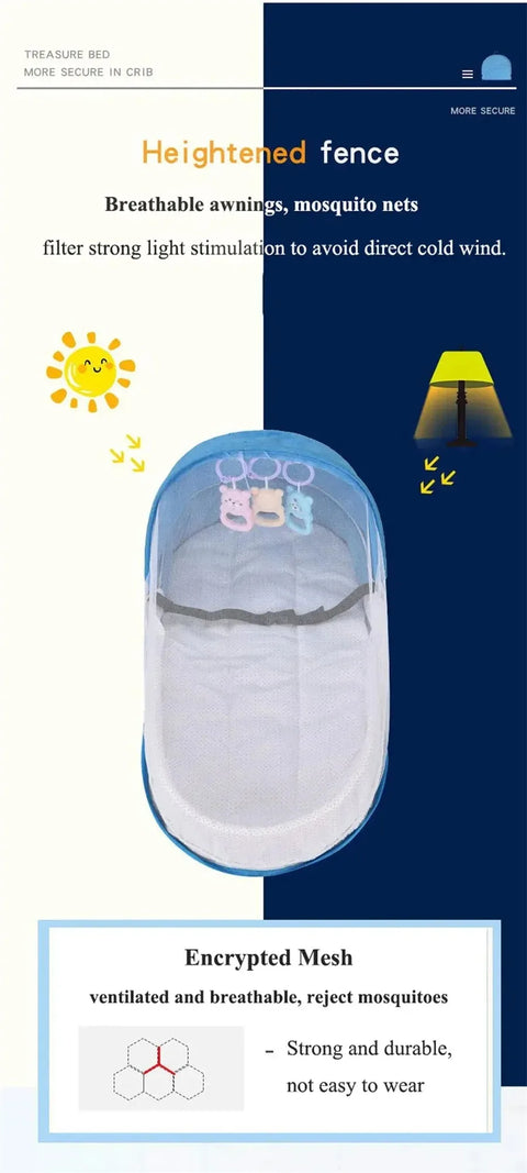 Baby Bed Crib Convenient Folding Anti-crush Middle Bed with Mosquito Net Comfortable Mattress Travel Crib for Newborn Camping