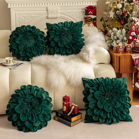 Flower Velvet Cushion Cover Luxury Handmade Splicing Petal Pillow Cover For Living Room Sofa Office Waist Back Cover Pillowcase