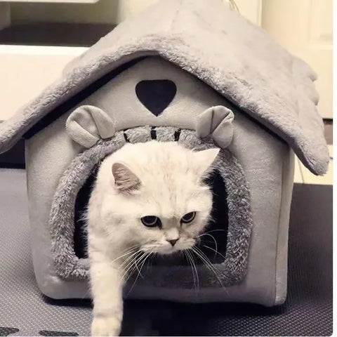 Soft Cats Bed Deep Sleep Small Dog Winter House with Removable Cushion and Enclosed Pet Tent for Kittens Puppies and Cats