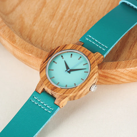Minimalist Scale Blue Dial Quartz Wood Watches for Men Women Couple Styles Genuine Leather Lover's Wristwatches Zebrawood Watch