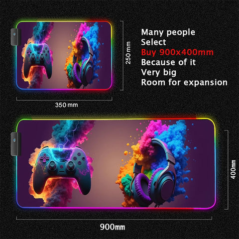Gamepad RGB Large Mouse Pad Gamer LED Backlight Luminous Gamers Non-Slip Rubber Keyboard Pads XL E-sports Laptop Office Desk Mat