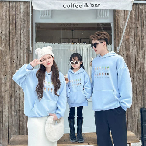 Hooded  Matching Warm Mom Dad Daughter Son Matching Top Clothing Sweatshirts Babyfor The Whole Family Romper Spring Hoodies