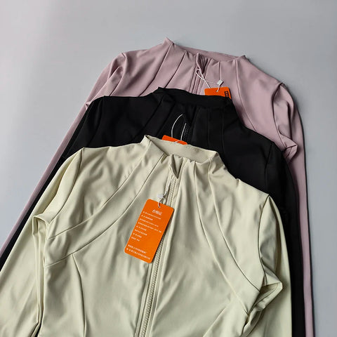 Women's Slim Fit Long Sleeve Sports Jacket Zip Fitness Yoga Workout Jacket Slim Tight Gym ActiveWear Top Running Jacket