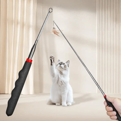 Retractable Cat Teaser Wand – Flexible Extendable Stick for Custom Play, Compatible with Feathers (Accessories Sold Separately)