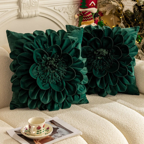 Flower Velvet Cushion Cover Luxury Handmade Splicing Petal Pillow Cover For Living Room Sofa Office Waist Back Cover Pillowcase