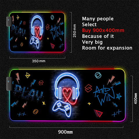 Gamepad RGB Large Mouse Pad Gamer LED Backlight Luminous Gamers Non-Slip Rubber Keyboard Pads XL E-sports Laptop Office Desk Mat