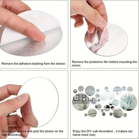 26pcs/Set 3D Round Mirror Wall Sticker Self-Adhesive Diy Decoration Bedroom Living Room Bathroom Background Decoration