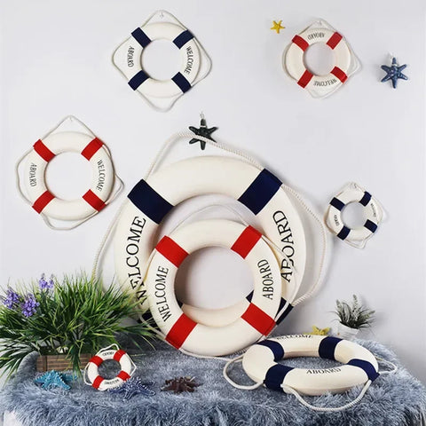 Welcome Decorative Red Blue Life Buoy Home Marine Beach Wall Decoration Life Buoy Crafts Living Room Decoration