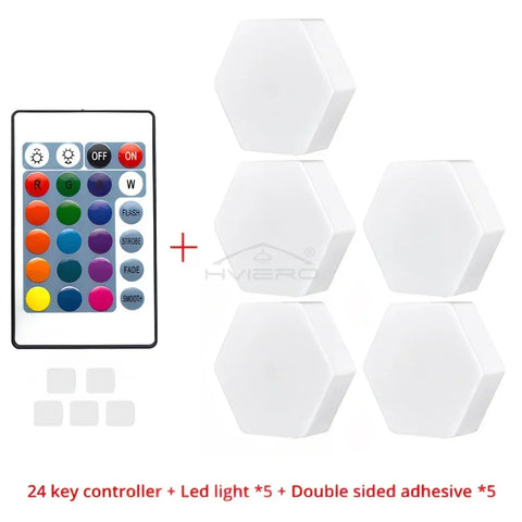 Honeycomb Wall Lamp RGB LED Quantum Wireless Hexagon Touch Sensor Night Light indoor Bedroom Cabinet Decoration remote Control