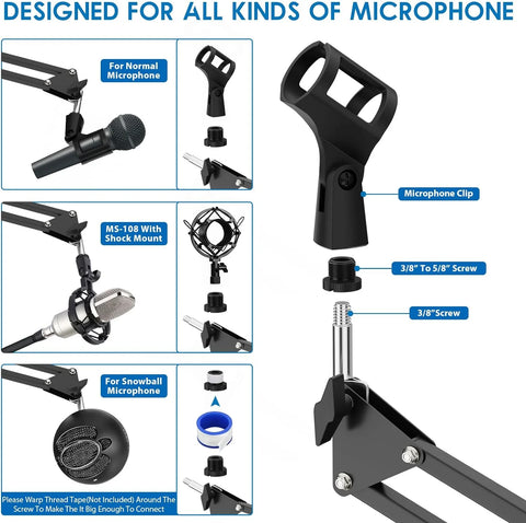 Professional Flexible Desktop Microphone Adjustable Suspension Scissor Boom Arm Stand for SM7B AM8 A8 A6V K658 K688 K669 Mic