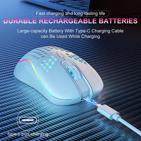 RGB 2.4G Wireless Gaming Mouse RGB Lighting Charging Mouse with Adjustable DPI Ergonomic Honeycomb Design for Desktop Laptop