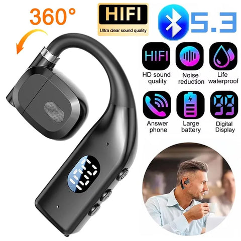 LED Single Earphones Long Standby Business Headphones Waterproof Mono Headset Outdoor Call Bluetooth 5.3 Wireless Earbuds