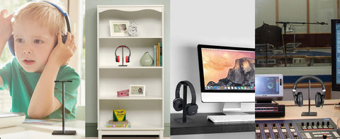 Headphone Stand Headset Holder Earphone Stand with Aluminum Supporting Bar Flexible Headrest ABS Solid Base for All Headphones