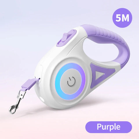 ROJECO 5M Automatic Dog Leash Retractable LED Luminous Leading Fashion Light Straps For Dog Puppy Pet Flexi Walking Running Lead