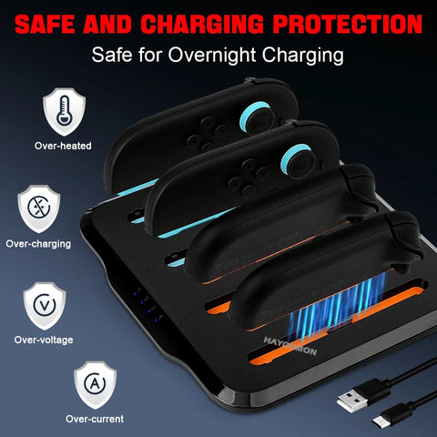 Charging Dock for Switch 2 Joycons Controllers 4-in-1 Charger Station Base Super Slim and Overcharge Protection w Charging Cable