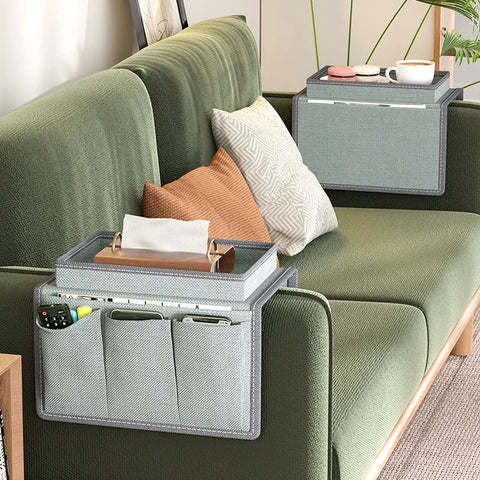 Sofa Storage Bag Living Room Sofa Armrest Organizer for TV Remote Control Cellphone Hanging Coffee Cup Tissue Storage Tray