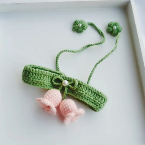 Small Pet Collar Knitted Double-Layer Cherry Cat Necklace Elastic Soft Dog Bibs Pet Scarf Cute Pet Accessories