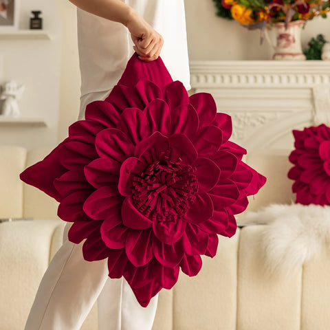 Flower Velvet Cushion Cover Luxury Handmade Splicing Petal Pillow Cover For Living Room Sofa Office Waist Back Cover Pillowcase