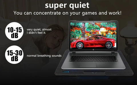 Laptop Cooling Pad 2 quiet fans with LEDs, 2 USB Ports. 5 level height, Speed Control Laptop Cooler