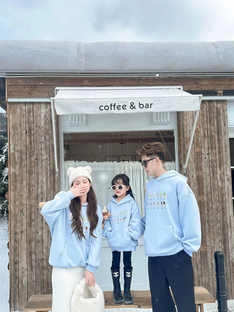 Hooded  Matching Warm Mom Dad Daughter Son Matching Top Clothing Sweatshirts Babyfor The Whole Family Romper Spring Hoodies
