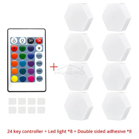 Honeycomb Wall Lamp RGB LED Quantum Wireless Hexagon Touch Sensor Night Light indoor Bedroom Cabinet Decoration remote Control