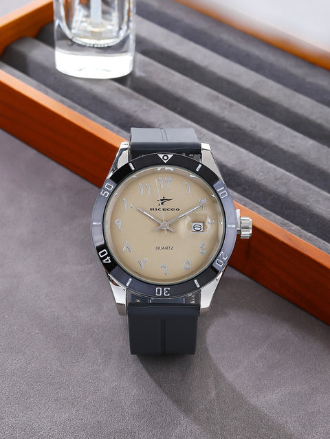 Fashionable, sporty, minimalist, business wristwatch with quartz movement, large dial paired with three-dimensional graduations,