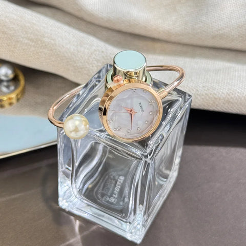 Minimalist Women Pearl Bracelet Watch Rhinestone Small Dial Quartz Wristwatch Luxury Design Elegant Ladies Clock Gifts