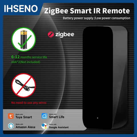IHSENO Tuya Zigbee IR Remote Controller Smart Home Zigbee IR Remote Battery-Powered Compatible with Alexa Google Assistant