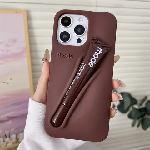 Makeup Brand Lemontini Dopamine Lip Gloss Case for iPhone 15 16 17 ProMax 12 13 14 Air Pro Max Plus Lipstick Holder Phone Cover