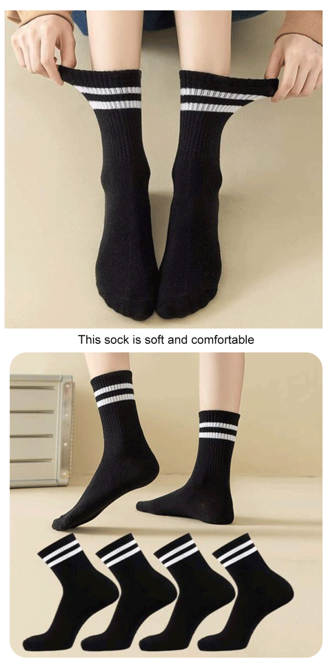 4 Pairs Versatile Women's Socks Simplicity Parallel Bar Pattern Fashion Breathable Autumn High Quality Women's Mid Length Socks