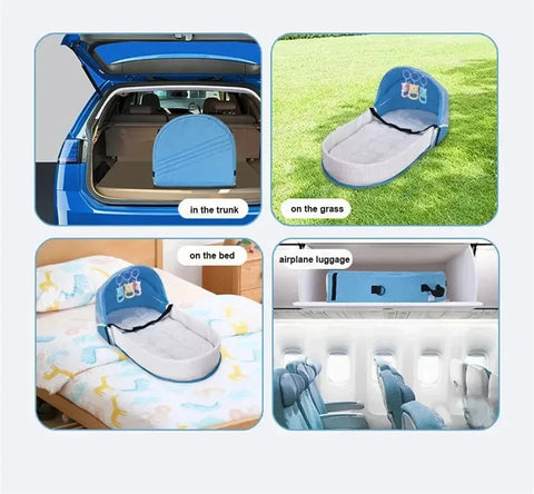 Baby Bed Crib Convenient Folding Anti-crush Middle Bed with Mosquito Net Comfortable Mattress Travel Crib for Newborn Camping