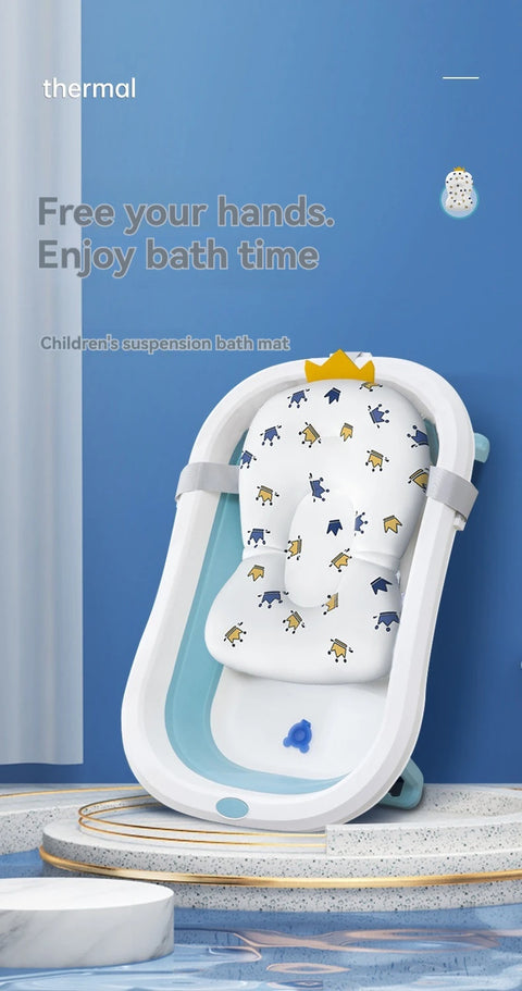 Foldable Baby Bath Tub with Bath Mat Newborn Support Seat Cushion Adjustable Bathtub Shower Mat Baby Bath Tub