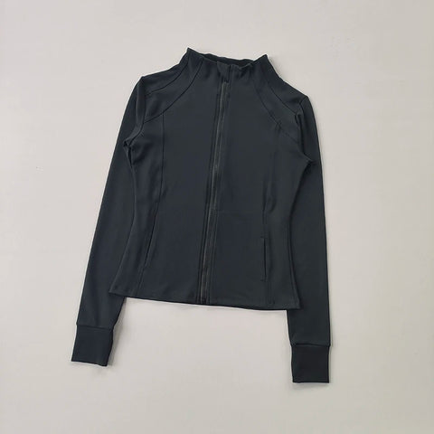 Women's Slim Fit Long Sleeve Sports Jacket Zip Fitness Yoga Workout Jacket Slim Tight Gym ActiveWear Top Running Jacket