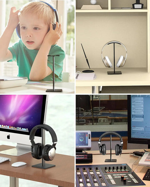 Headphone Stand Headset Holder Earphone Stand with Aluminum Supporting Bar Flexible Headrest ABS Solid Base for All Headphones