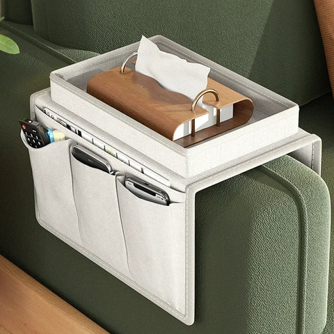 Sofa Storage Bag Living Room Sofa Armrest Organizer for TV Remote Control Cellphone Hanging Coffee Cup Tissue Storage Tray