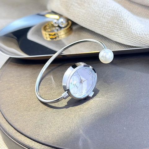 Minimalist Women Pearl Bracelet Watch Rhinestone Small Dial Quartz Wristwatch Luxury Design Elegant Ladies Clock Gifts