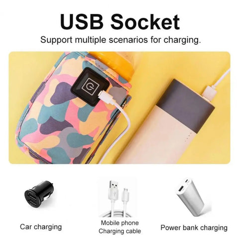 USB Portable Milk Warmer Bottle Heater Travel Stroller Insulated Bag For Baby Nursing Outdoor Winter Use Safe Heating