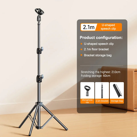 Microphone Boom Tripod Stand Mic Tripod Bracket 66CM Crossbar Arms With Clip And Phone Holder 1.7/2.1M